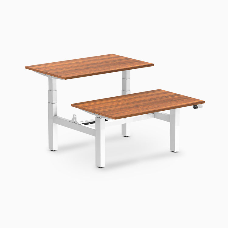 back to back sit stand workstation prime oak desk top white legs