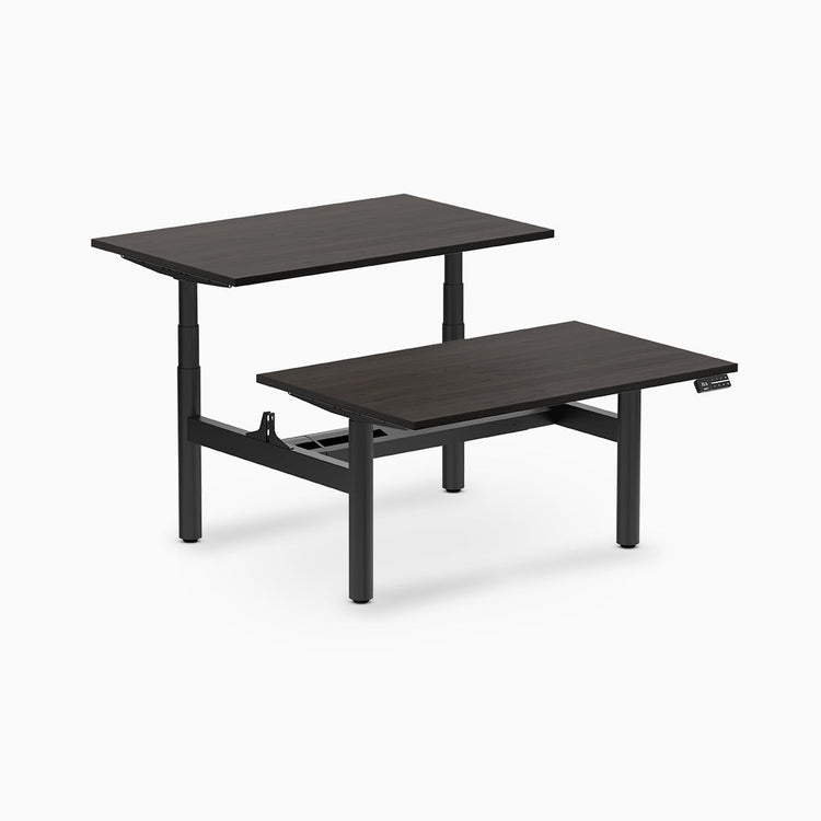 Desky electric Back to Back Round Leg Melamine burnished wood desktop