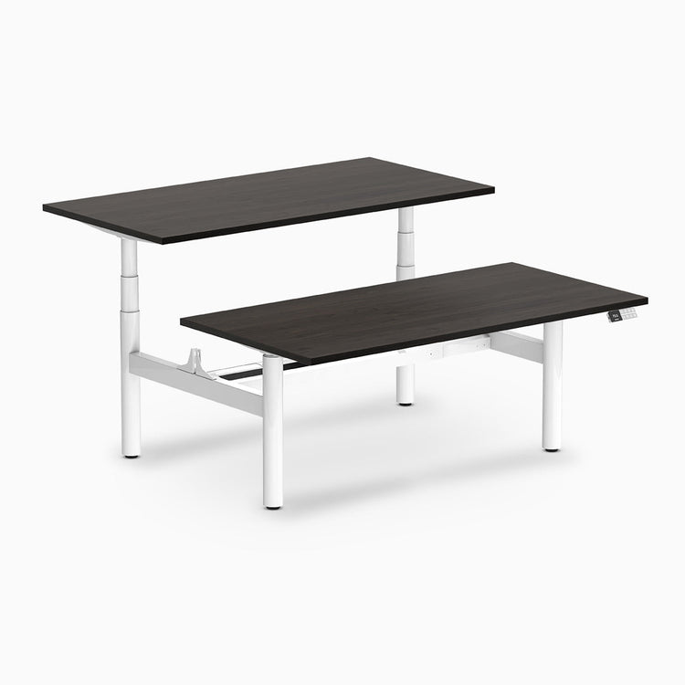 Desky electric Back to Back Round Leg Melamine burnished wood desktop