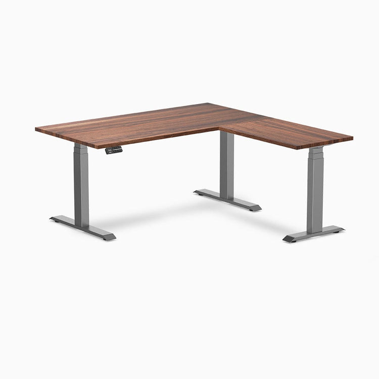 Desky Hardwood L-Shape Sit Stand Desk walnut