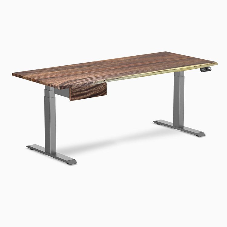 Dual hardwood bundle standing desk with drawer in saman space grey legs