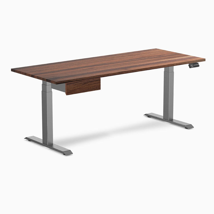 Dual hardwood bundle standing desk with drawer in walnut space grey legs