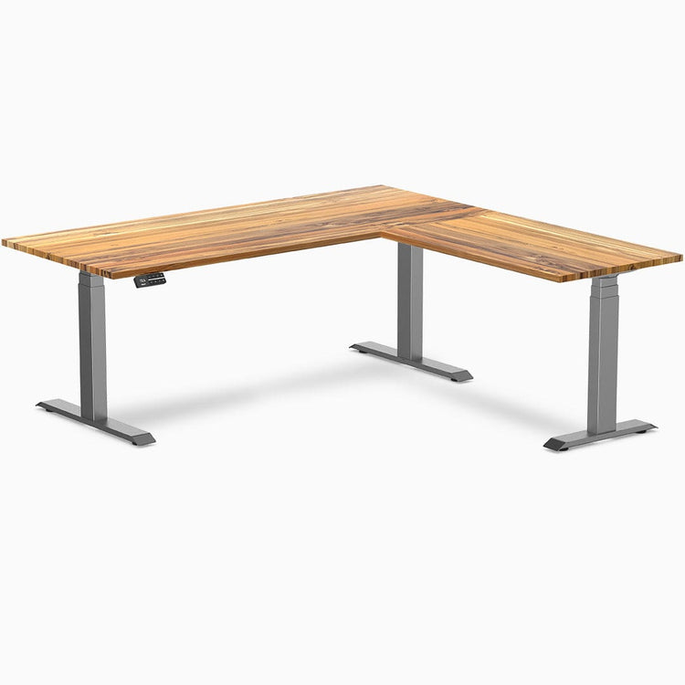 Desky Hardwood L-Shape Sit Stand Desk teak 1800mm