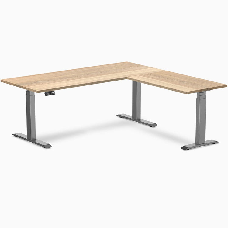 Desky Hardwood L-Shape Sit Stand Desk white ash 1800mm
