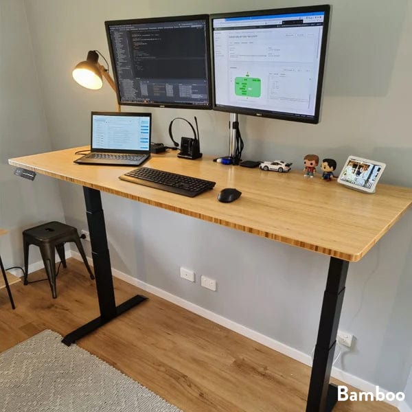 Desky Dual Bamboo Sit Stand Desk
bamboo computer setup