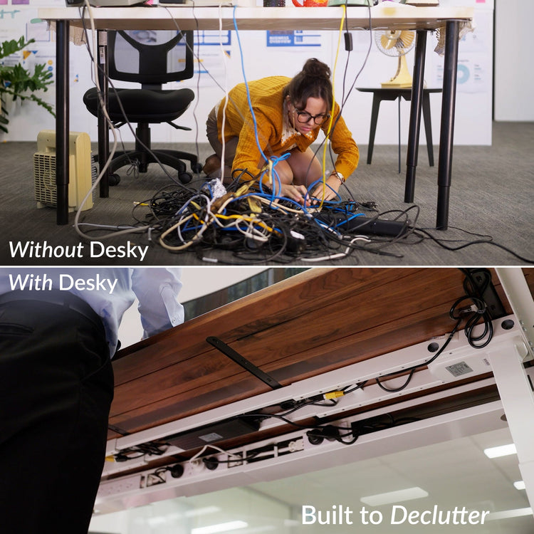Desky integrated cable channel decluttering
