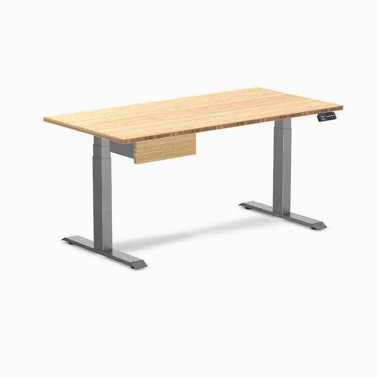Desky Dual Bamboo Standing Desk With Drawer, Bamboo desktop, Space Grey frame
