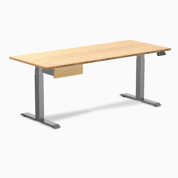 Desky Dual Bamboo Standing Desk With Drawer, Bamboo desktop, Space Grey frame