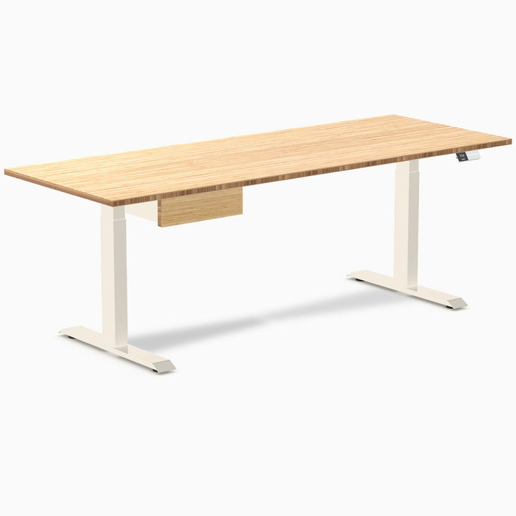 Desky Dual Bamboo Standing Desk With Drawer, Bamboo desktop, Wheat frame