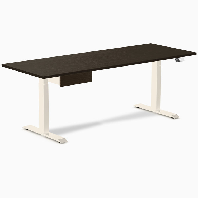 Desky Dual Bamboo Standing Desk With Drawer, Dark Bamboo desktop, Wheat frame