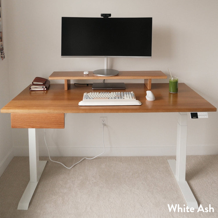 Desky Dual Hardwood Standing Desk With Drawer-Hardwood Dual Desk-Desky-Pheasantwood-1500x750mm-Matte Black-Desky® Australia