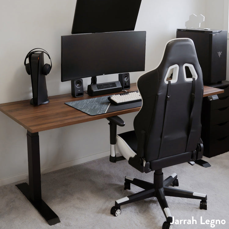 Desky dual jarrah legno desk setup
