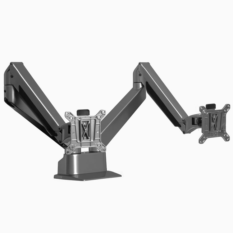 Ergonomic dual monitor arm from Desky in space grey