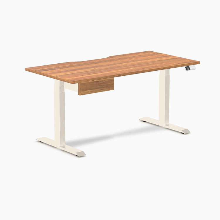 Desky Dual Scalloped Melamine Standing Desk With Drawer, Prime Oak desktop, Wheat frame