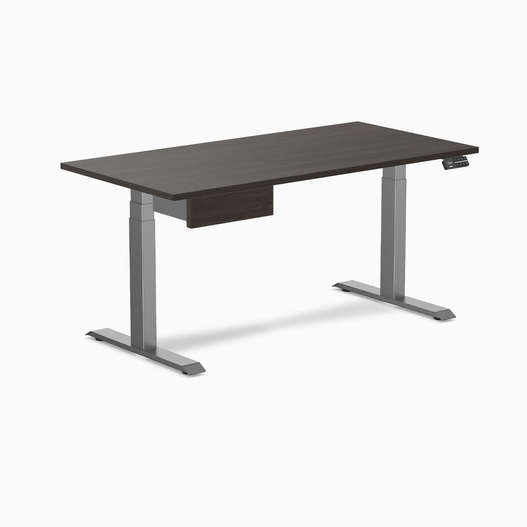 Desky Dual Melamine Standing Desk With Drawer, Burnished Wood desktop, Space Grey frame