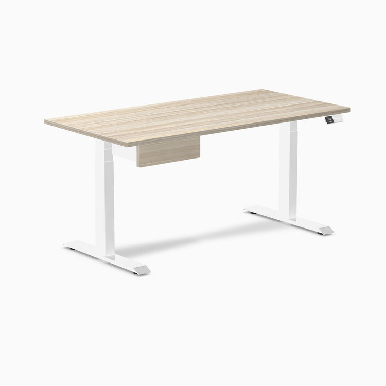 Desky Dual Melamine Standing Desk With Drawer, Classic Oak desktop, White frame