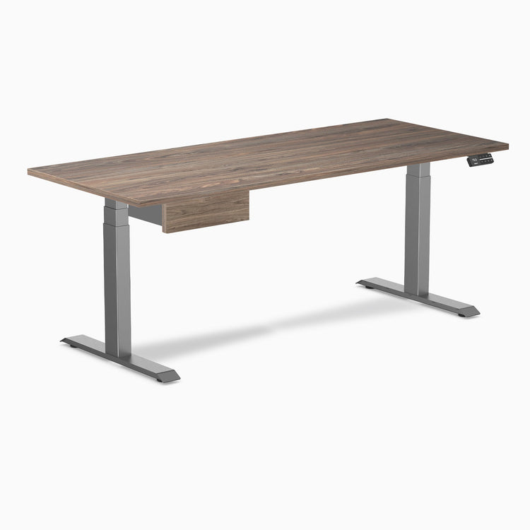 Desky Dual Melamine Standing Desk With Drawer, Natural Walnut desktop, Space Grey frame