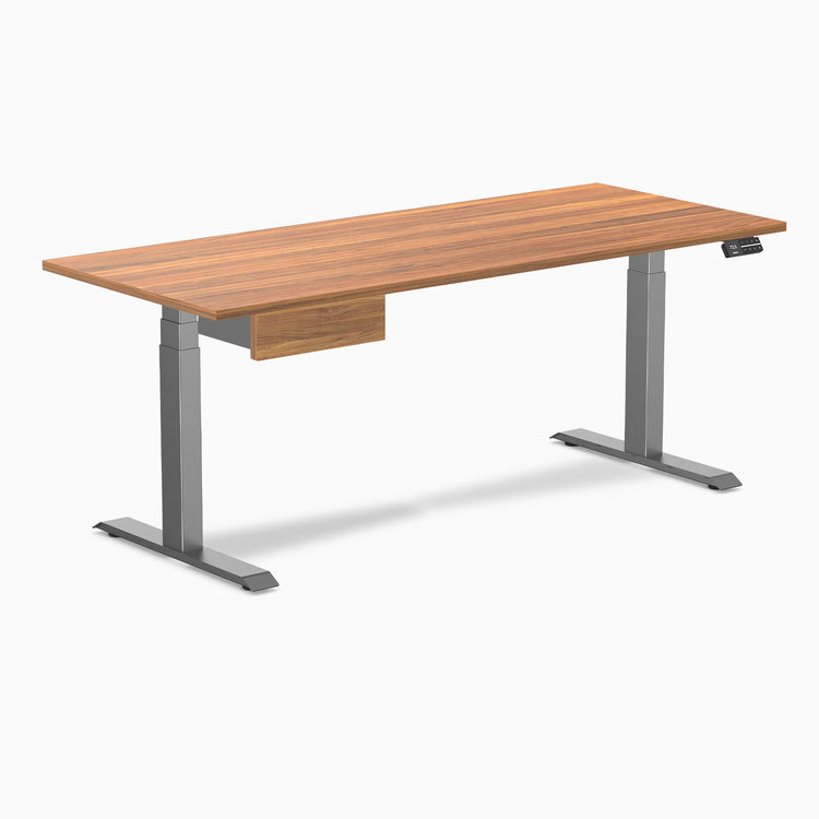 Desky Dual Melamine Standing Desk With Drawer, Prime Oak desktop, Space Grey frame