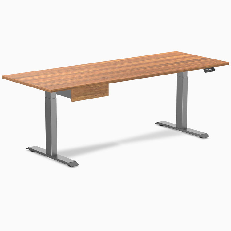 Desky Dual Melamine Standing Desk With Drawer, Prime Oak desktop, Space Grey frame