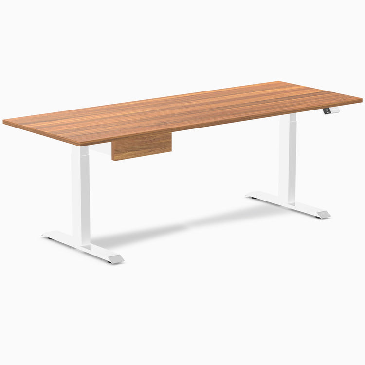 Desky Dual Melamine Standing Desk With Drawer, Prime Oak desktop, White frame