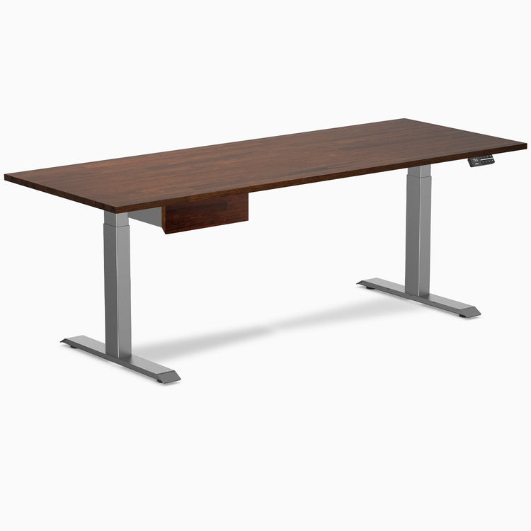 Desky Dual Rubberwood Standing Desk With Drawer, Red Walnut desktop, Space Grey frame