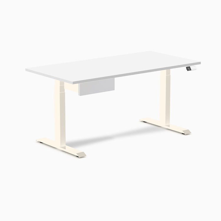 Desky Dual Melamine Standing Desk With Drawer, White desktop, Wheat frame