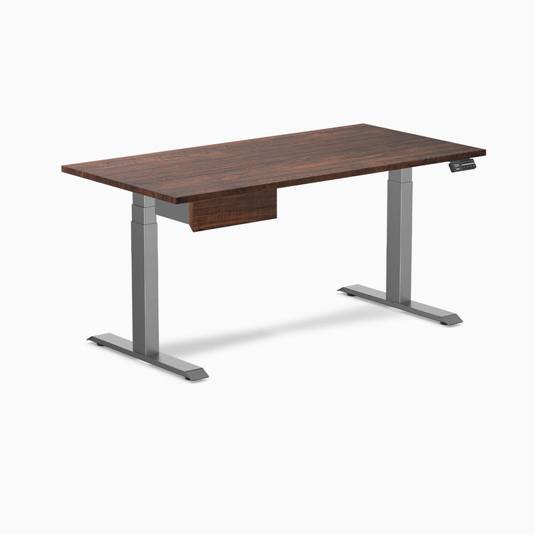 Desky Dual Softwood Standing Desk With Drawer, American Rustic Pine desktop, Space Grey frame