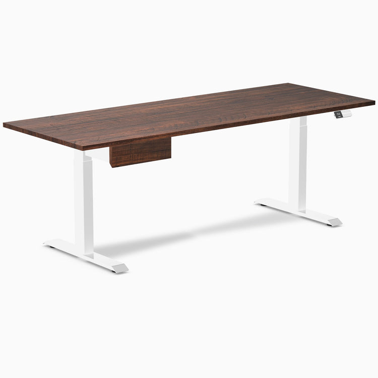 Desky Dual Softwood Standing Desk With Drawer, American Rustic Pine desktop, White frame