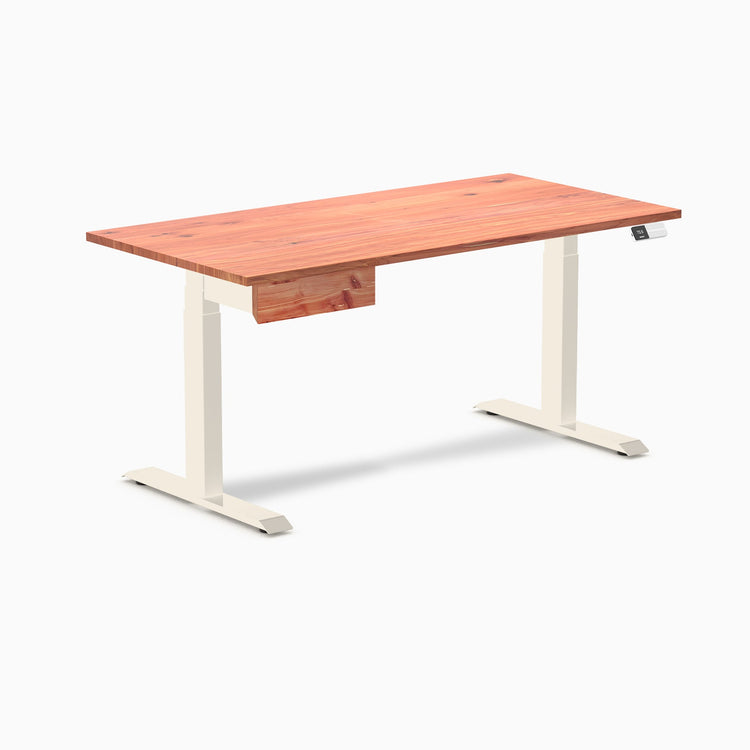 Desky Dual Softwood Standing Desk With Drawer, Red Cedar desktop, Wheat frame