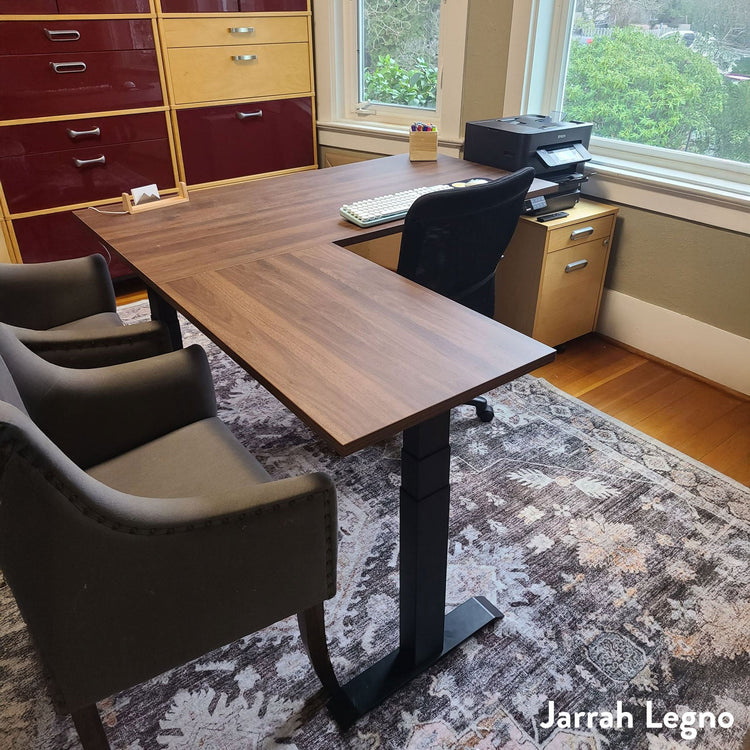 Desky Eco L-Shape Melamine Sit Stand Desk-L Shape Desks-Desky-White-1500x750x1550x500mm-Matte Black-DeskyÌâå¨ Australia