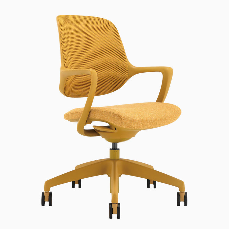 Low back mustard yellow office chair with wheels