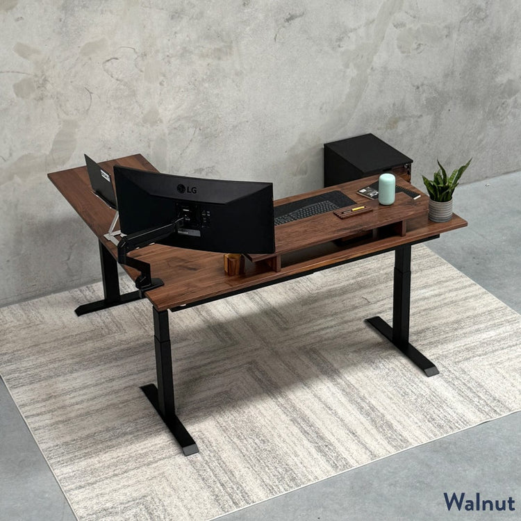 Desky Hardwood L-Shape Sit Stand Desk-Pheasantwood DeskyÌâå¨