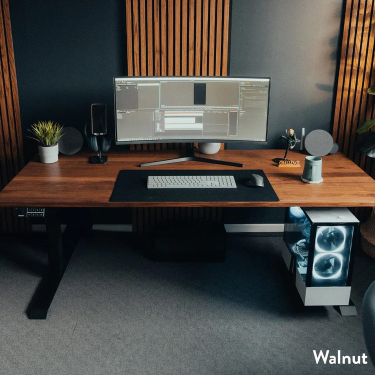 Desky hardwood standing desk with drawer in walnut