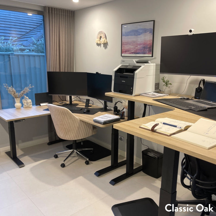 Desky L-Shape Melamine Sit Stand Desk White -DeskyÌâå¨