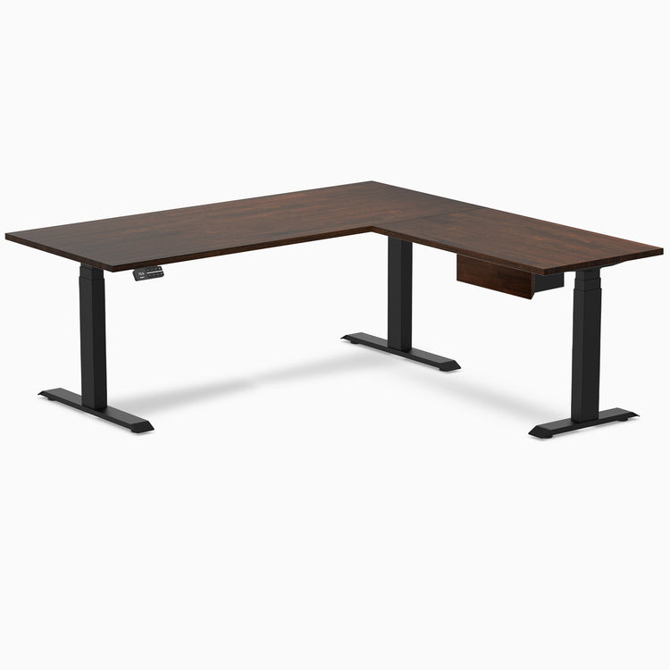 Desky Rubberwood L-Shape Standing Desk With Drawer