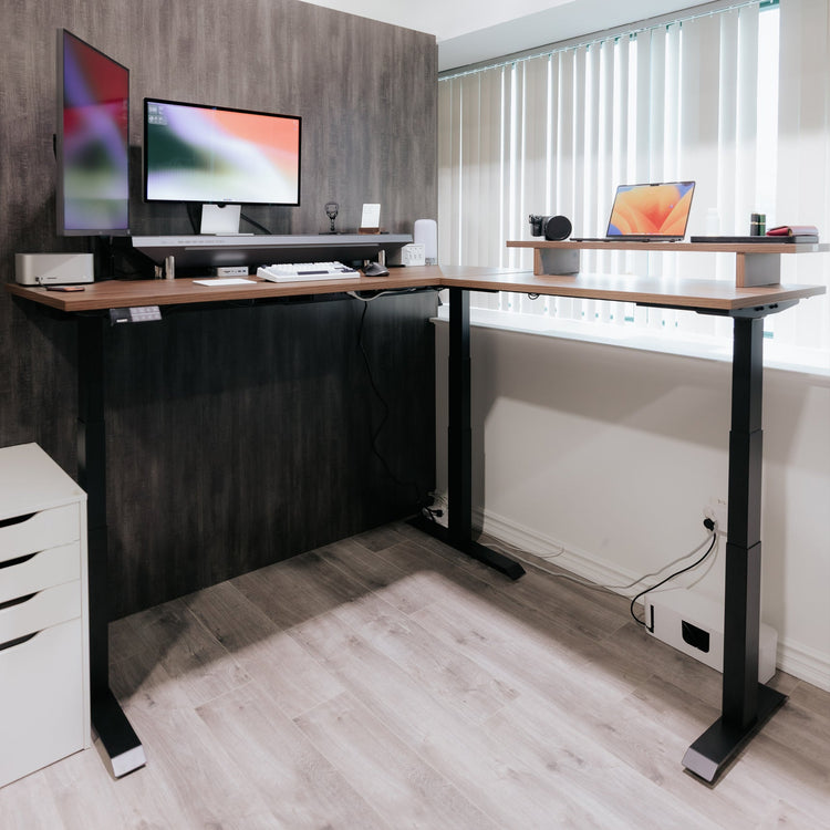 Desky Eco L-Shape Melamine Sit Stand Desk