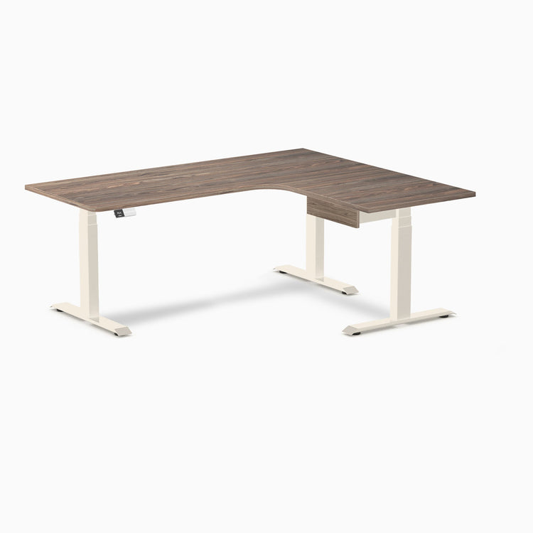 Desky L-Shape Melamine Standing Desk With Drawer, Natural Walnut desktop, Wheat frame