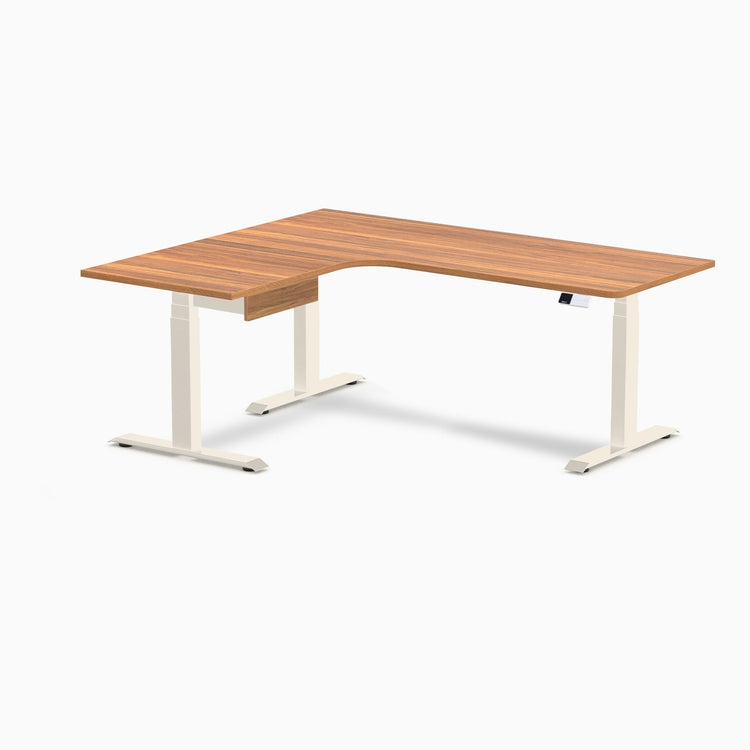 Desky L-Shape Melamine Standing Desk With Drawer, Prime Oak desktop, Wheat frame