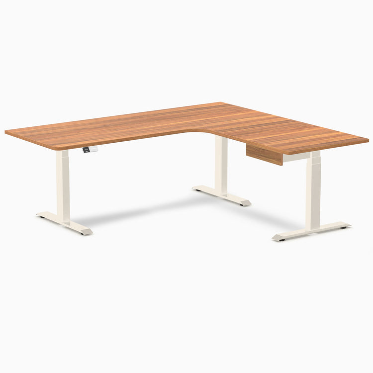 Desky L-Shape Melamine Standing Desk With Drawer, Prime Oak desktop, Wheat frame