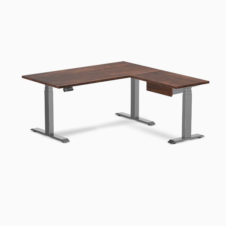 Desky Softwood L-Shape Standing Desk With Drawer, American Rustic Pine desktop, Space Grey frame