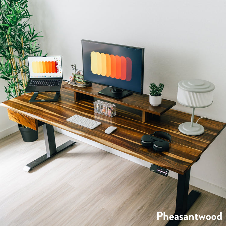 Desky Dual Hardwood Standing Desk With Drawer-Hardwood Dual Desk-Desky-Pheasantwood-1500x750mm-Matte Black-DeskyÌâå¨ Australia
