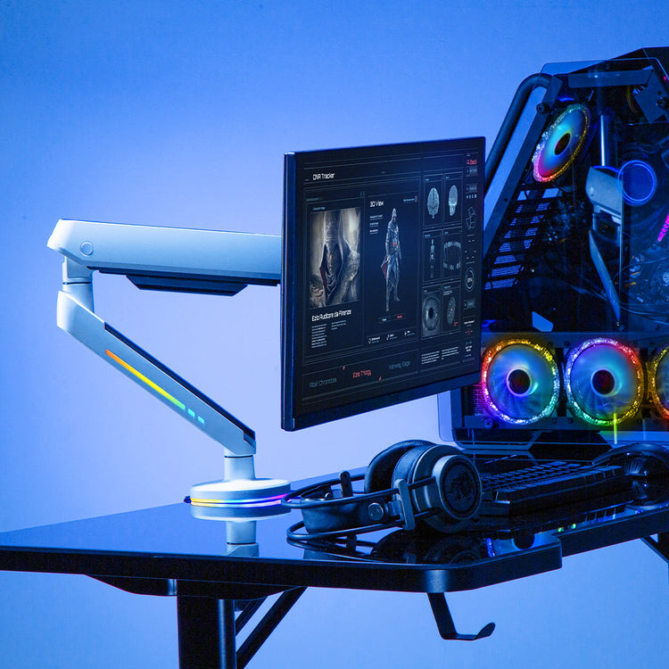 Desky Single LED Monitor Arm set up RGB