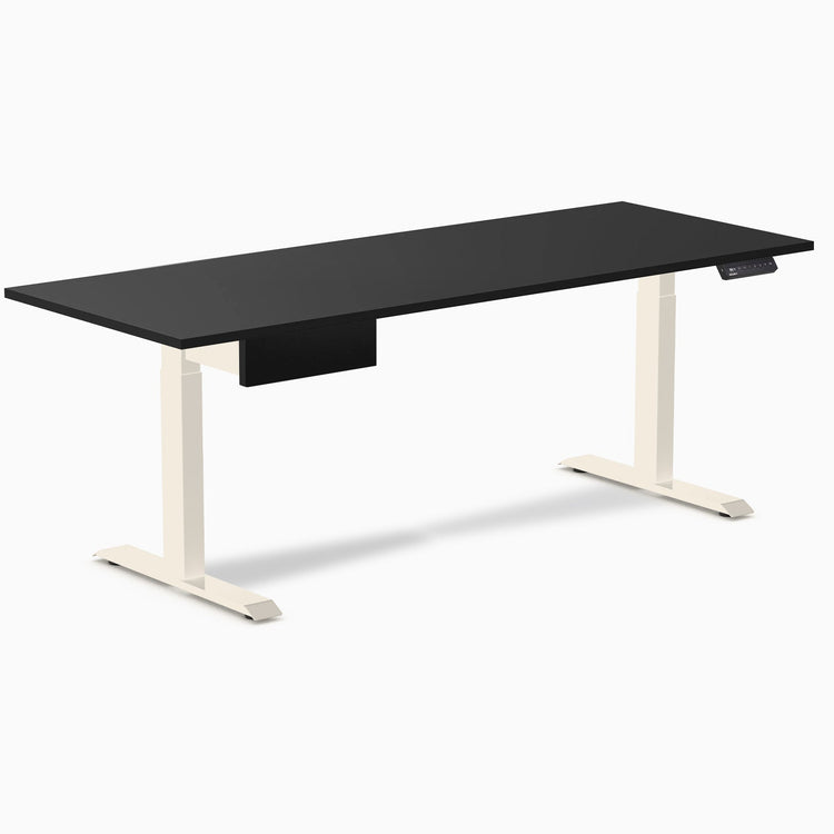 Desky Single Standing Desk With Drawer, Black desktop, Wheat frame