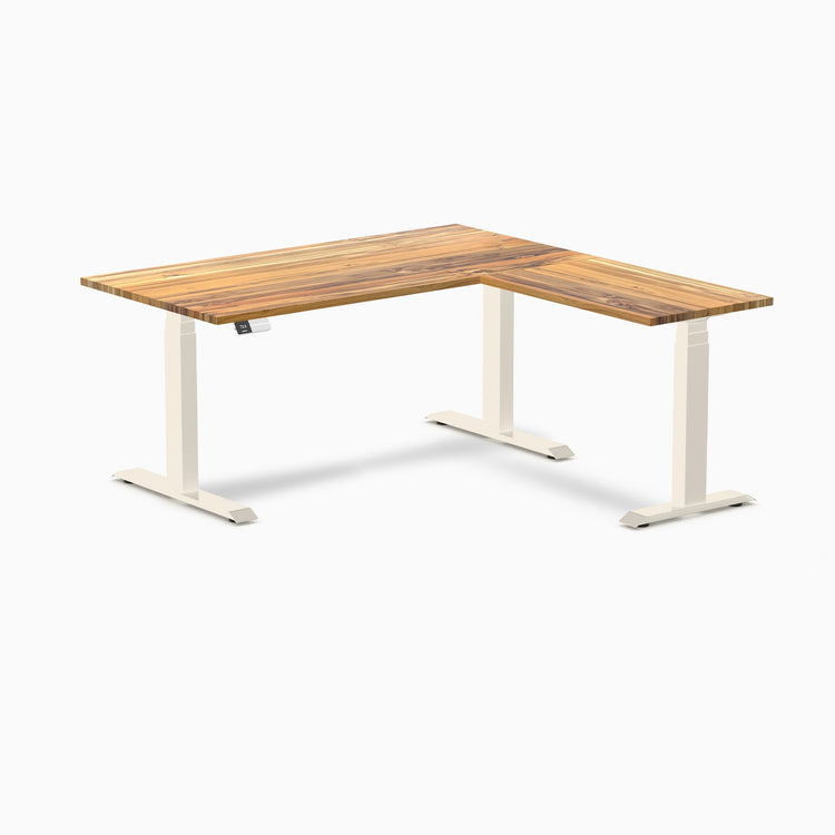 Desky Hardwood L-Shape Sit Stand Desk
