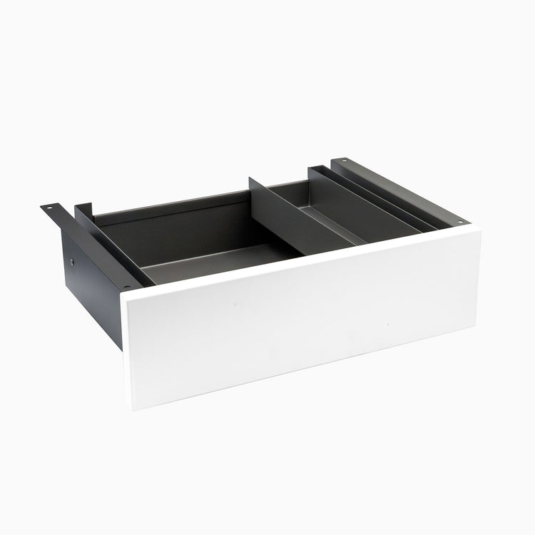 Desky Minimal Under Desk Drawer - White Melamine Space Grey Frame