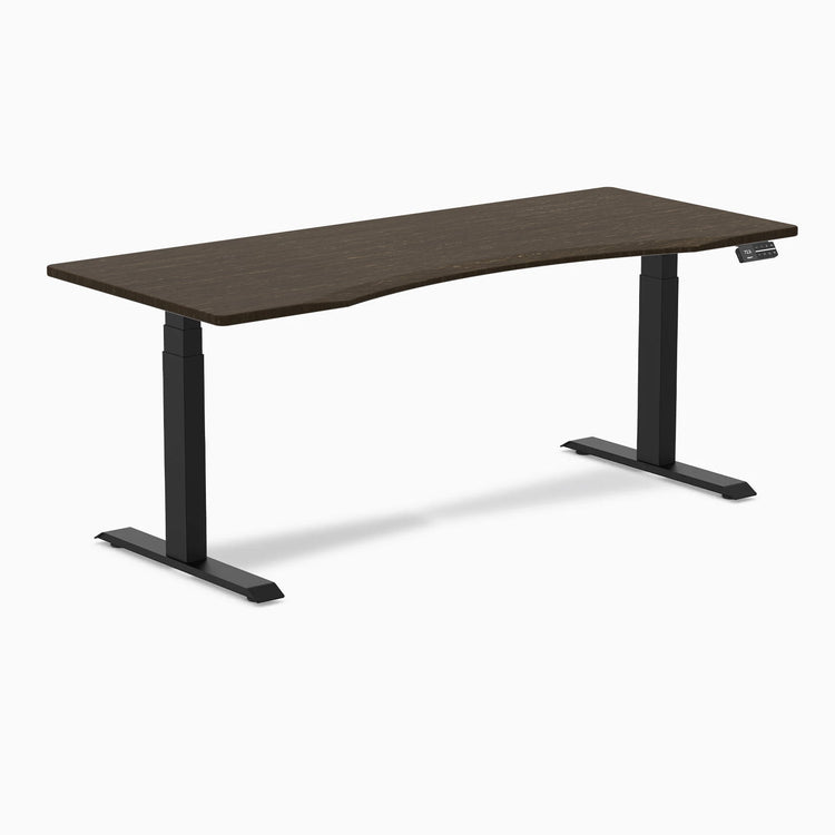 Desky Dual Ergo Edge Sit Stand Desk-Dual Desks-Desky-Dark Bamboo-1800x750mm-Matte Black-DeskyÌâå¨ Australia