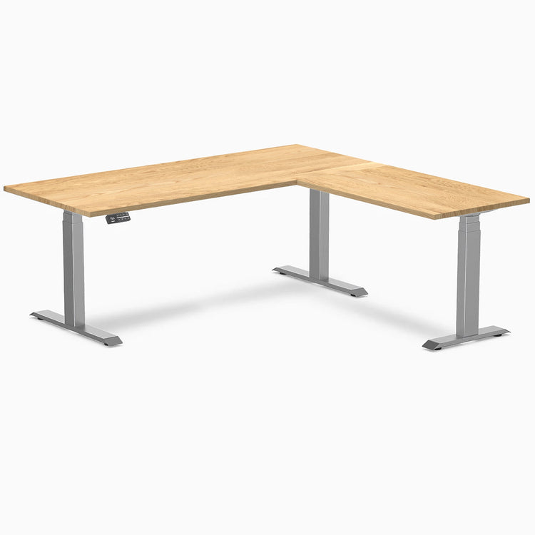 Desky Hardwood L-Shape Sit Stand Desk-L Shape Desks-Desky-White Oak-1800x750x1750x600mm-Space Grey-Desky® Australia