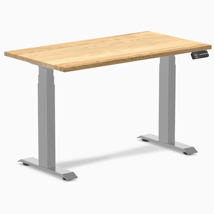 Desky Dual Mini Hardwood Sit Stand Desk-Dual Desks-Desky-White Oak-1100x600mm-Grey-DeskyÌâå¨ Australia