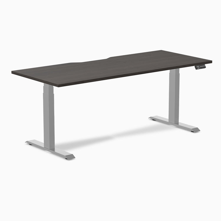 Desky Dual Scalloped Melamine Sit Stand Desk-Dual Desks-Desky-Burnished Wood-1800x750mm-Grey-DeskyÌâå¨ Australia