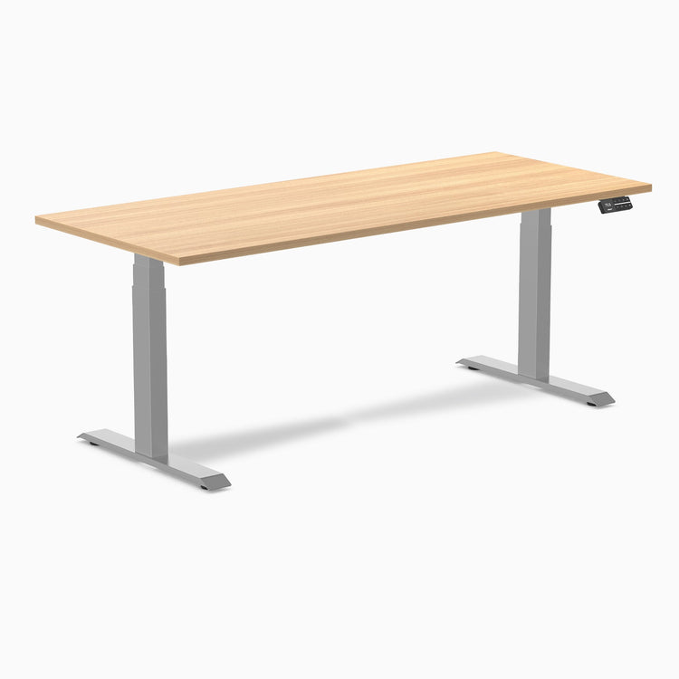 Desky Dual Scalloped Melamine Sit Stand Desk-Dual Desks-Desky-Sublime Teak-1800x750mm-Grey-DeskyÌâå¨ Australia